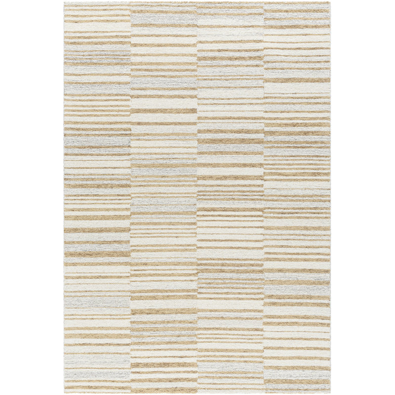 Tapis rayé rectangulaire en laine touffeté à la main brun / gris Abdalmalik, Rectangle 8 pi x 10 pi