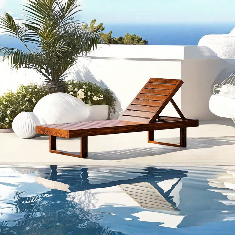 Chaise longue d'extérieur en bois massif