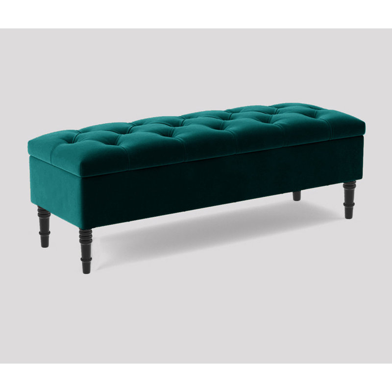 Velvet Upholstered Bench, Emerald Green Plush Velvet