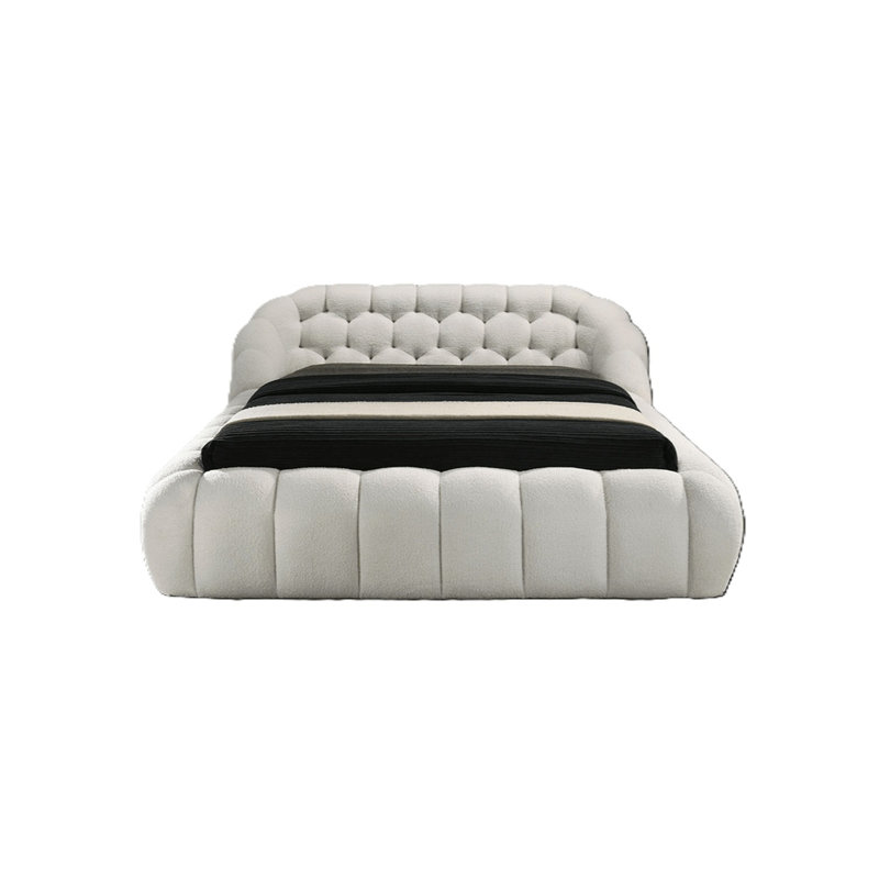 Eye-Catching Contemporary Style White Chenille Fabric Upholstered 1pc Est. King Size Bed Bedroom