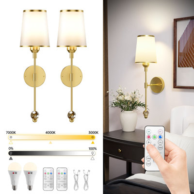 Wallchiere Sconce Rechargeable 5000mAh Wall Lights Wall Sconces Sets of Two Remote Control for Living Room Bedroom Hallway