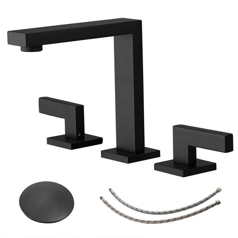 2-handle Bathroom Faucet with Drain Assembly, Matte Black