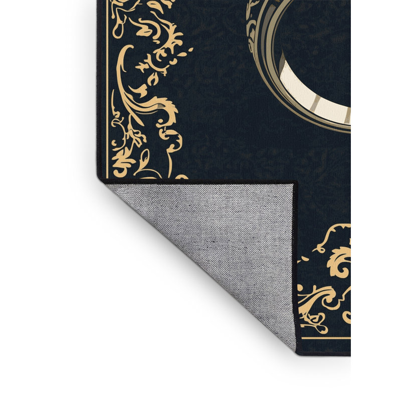 Tapis damassé traditionnel gris Kymani lavable à la machine - reliure noire, 4 x 2