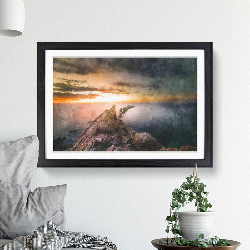 Rocks in the Ocean - Framed Print, 62cm H x 87cm W x 2cm D, Black Framed