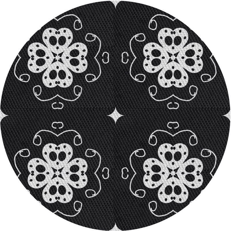 Tapis noir/blanc tissé à la machine, Rond 3 pi