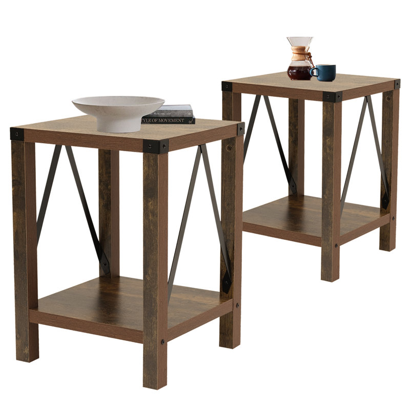 Farmhouse Nightstands With Storage Shelf, Rustic Nightstand, A-Design Side Tables For Living Room, Bedroom, Apartment, Brown