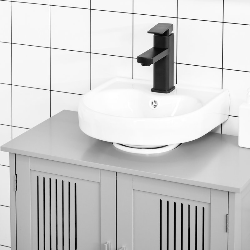 Armoire sous l'évier en gris pour salle de bain - tablettes réglables de style espace de rangement supplémentaire, 2 portes avec tablettes
