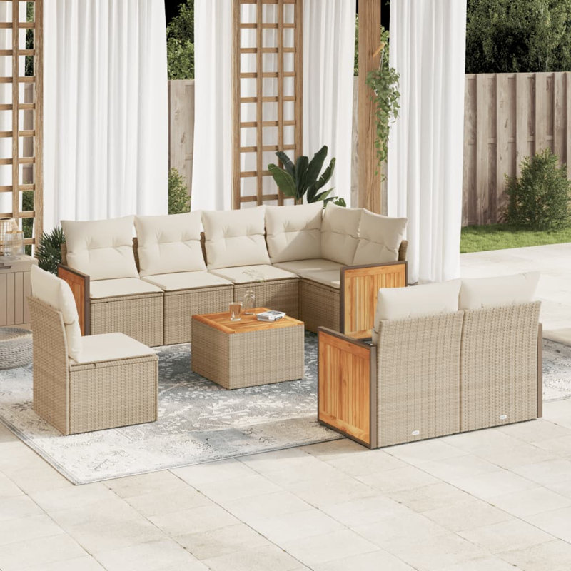  Ensemble de canapé de jardin beige, blanc crème