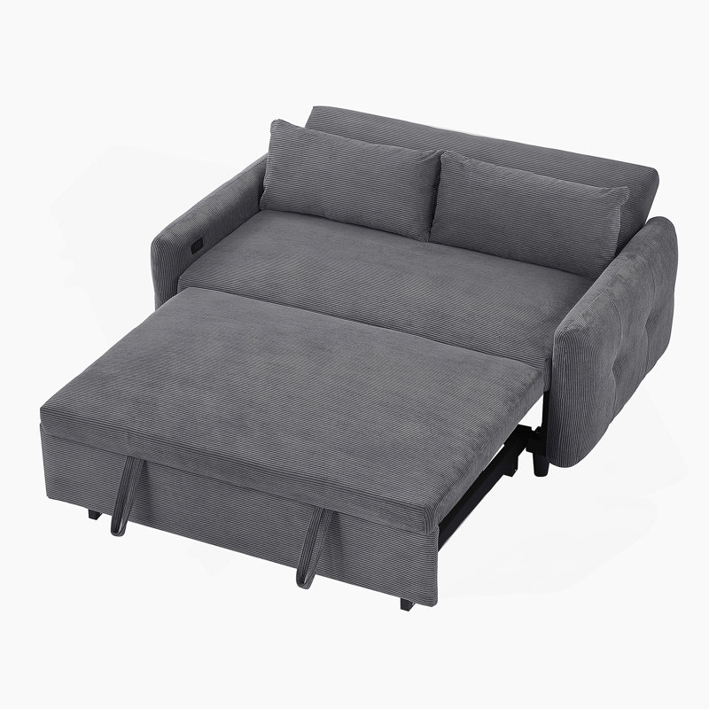 Canapé-lit convertible polyvalent avec ports USB et coussins moelleux pour le salon, Gris foncé