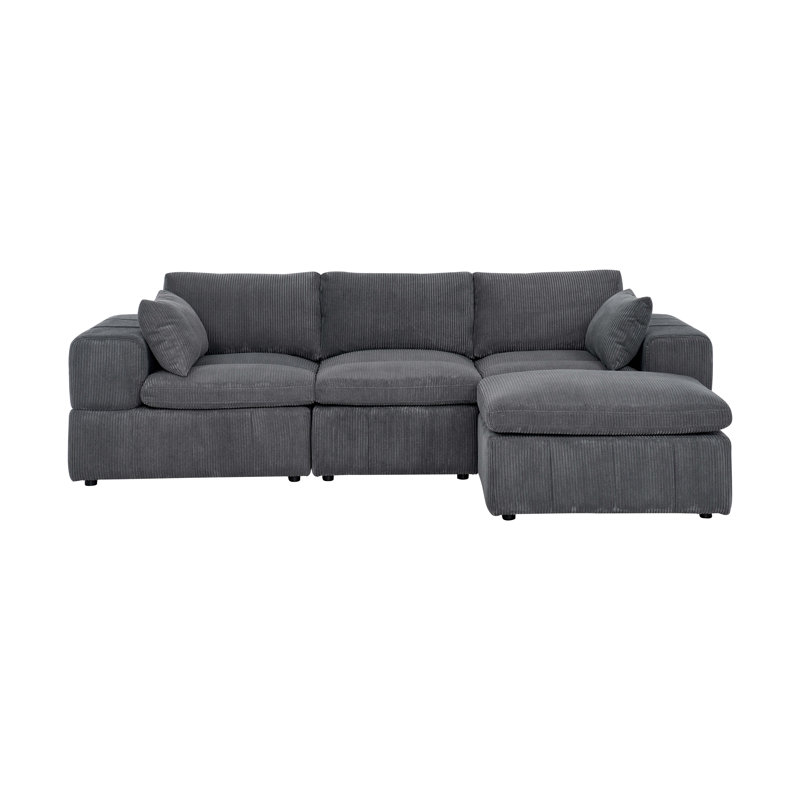 Plainesshi Corduroy Modular Sectional, Dark Gray Corduroy