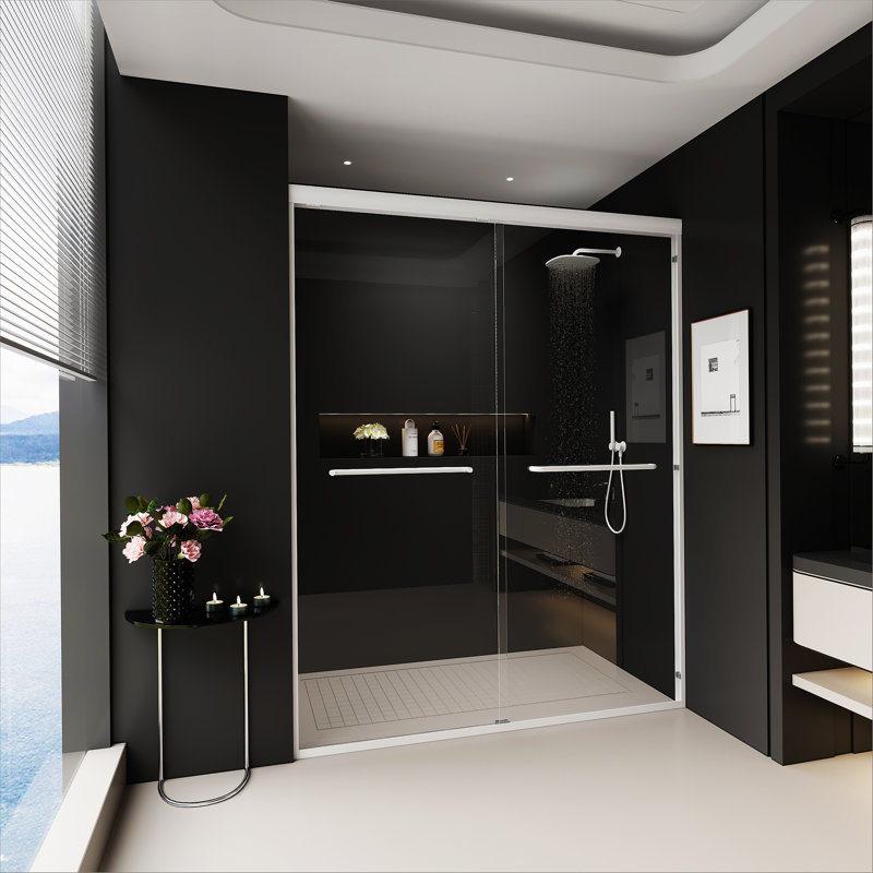 Double porte de douche coulissante, porte de salle de bain coulissante semi-sans cadre, Acier Inoxydable