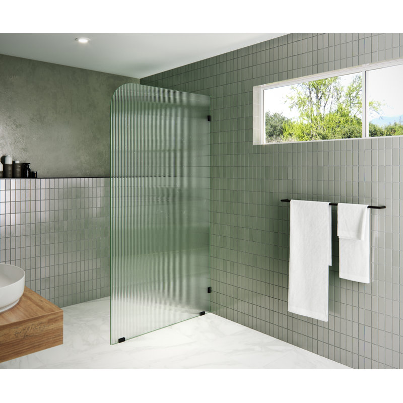 Aurora 40 in. x 78 in. Fully Frameless Fluted Radius Single Fixed Shower Panel, Right, Matte Black