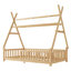 Lit cabane double avec lumière, lit cabane bas avec clôture et toit pour enfants-133336691-133336692