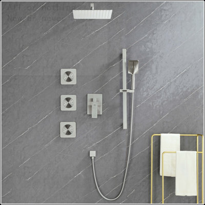 Multi-Function Wall Mounted Shower System with Body Sprays, Brushed Nickel