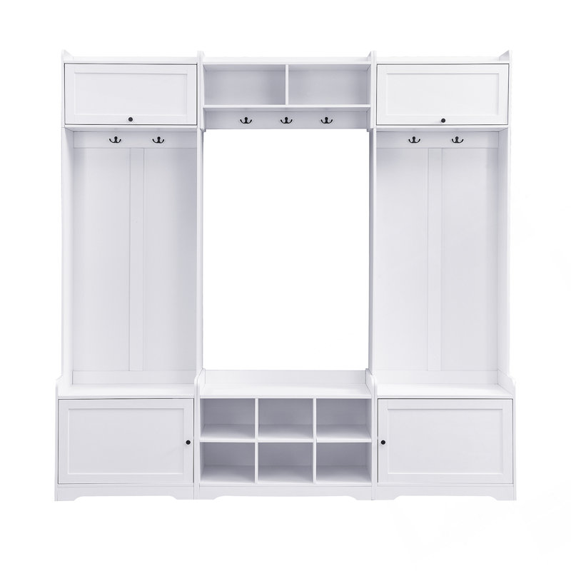 79.1''Wide Modern Hall Tree With Shoe Storage, 4-In-1 Entryway Bench With 8 Cubbies, 7 Coat Hooks & Adjustable Shelf For Hallway, Living Room