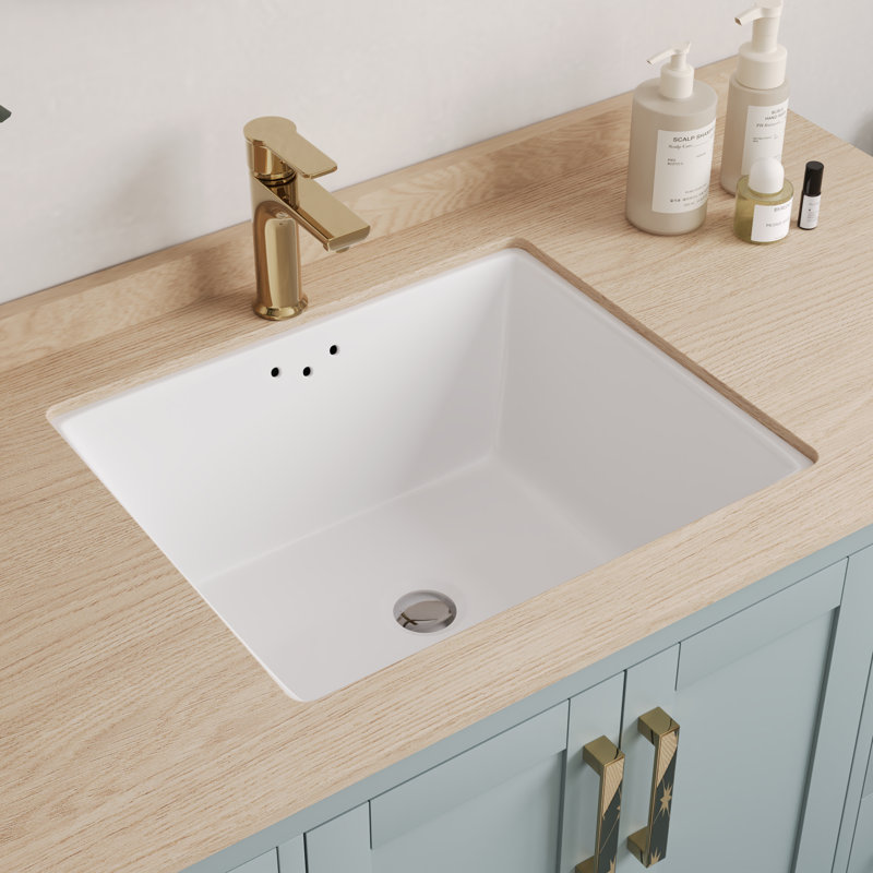 Undermount Bathroom Sink 16" X 14" Rectangular Vitreous China White Bathroom Sink with Overflow