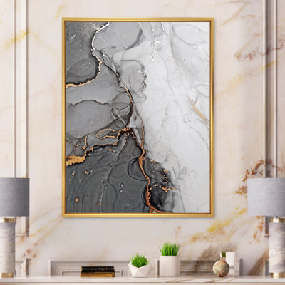 Vagues de marbre gris et orange - peinture sur toile