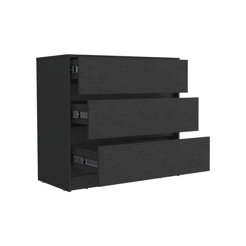 Commode Maldus, trois tiroirs, finition wengé noir