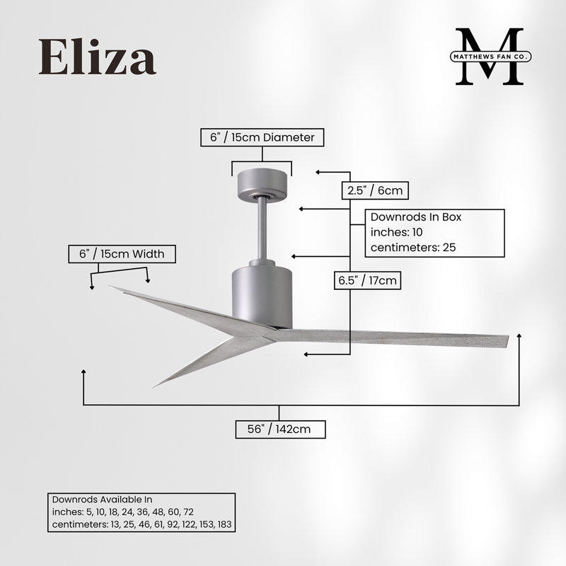 Eliza Outdoor Downrod Ceiling Fan, Brushed Nickel, Barn Wood Tone