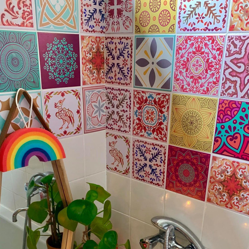 Red and Blue Mix Peel and Stick Tiles Stickers - 15 W x 15 L