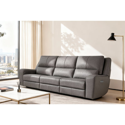 Top Grain Leather Reclining Sofa With Zero Gravity, Adjustable Headrest & Lumbar Support
