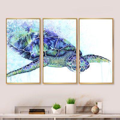 Tortue de mer - ensemble d'art mural sur toile tropical encadré de 3
