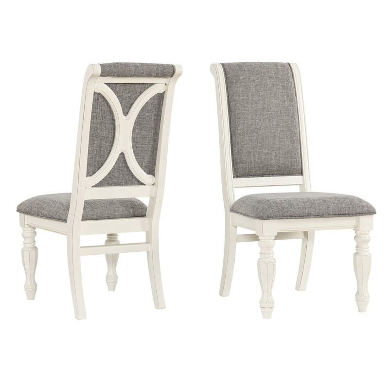Belleza Antique White Solid Wood Upholstered Dining Chairs, Set Of 2
