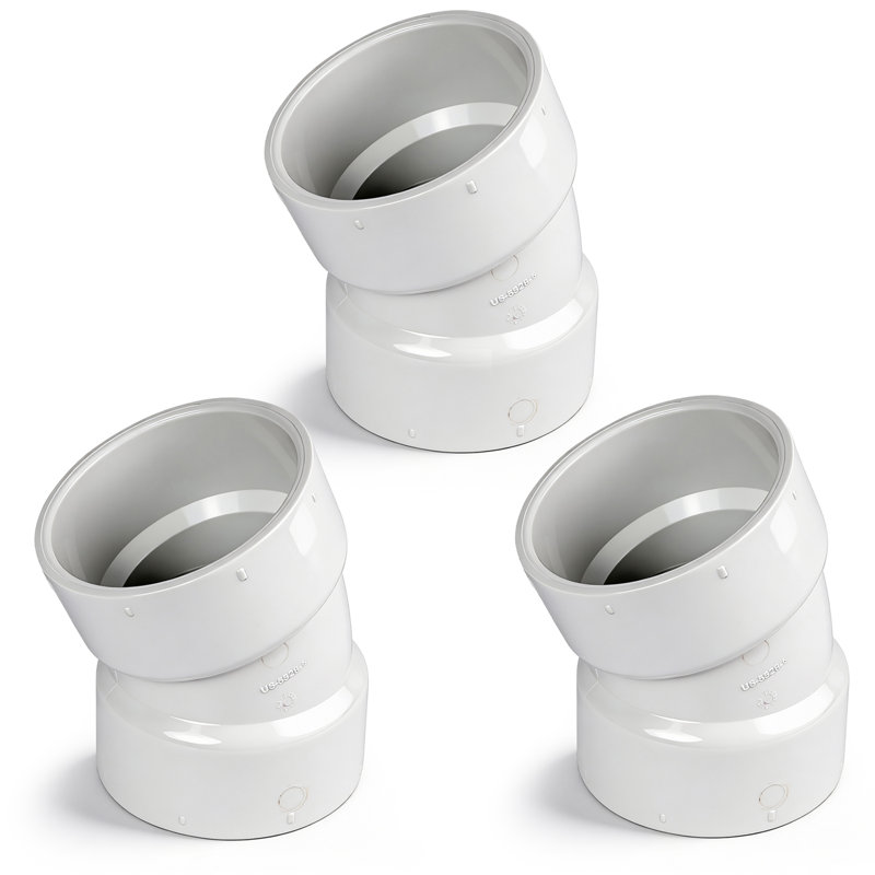 6 po. Coude 22,5 °, coude 22,5 °, en PVC blanc, avec raccord en PVC, pour les systèmes de plomberie de drainage, d'évacuation et d'évacuation, (paquet de 3)