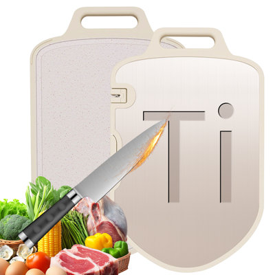 Planche à découper 17 po x 11 po en titane double face, planche à découper 2 en 1 avec rainure à jus, titane pur sans microplastique et côté alimentaire, antidérapant et lavable au lave-vaisselle