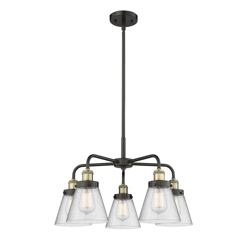 Cone 5 Light Stem Hung Chandelier, Black Antique Brass, Seedy