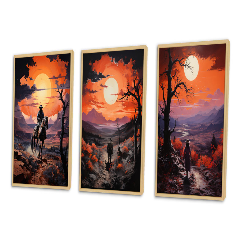 «Western Cowboy Rugged», 3 pièces sur toile, H 40 po x l 60 po, Toile tendue