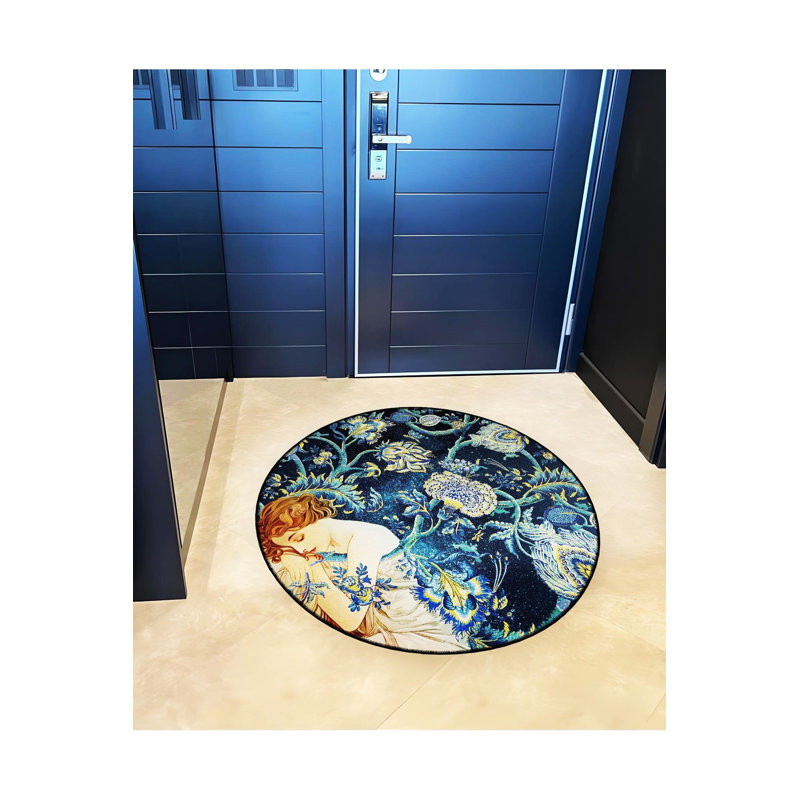 Tapis rond lavable à la machine, Sous-tapis rond 4 pi 11 po inclus