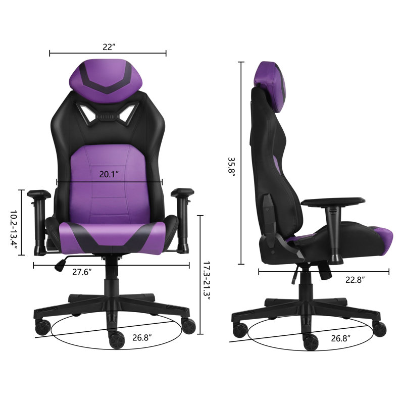 Fauteuil de jeu et de course pivotant ergonomique Inbox Zero, Mauve / Noir