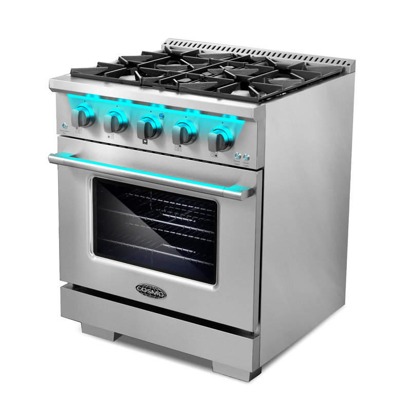 Cosmo 30 in. Vista Collection 4.3 cu. ft. Gas Range, 4 Burners, Convection Oven, LED Light Panel, in Modern Stainless Steel