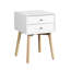 Table d'appoint, table de chevet avec 2 tiroirs et pieds en bois d'hévéa de style Mid-Century moderne blanc: armoire de rangement pour la chambre à coucher ou le salon