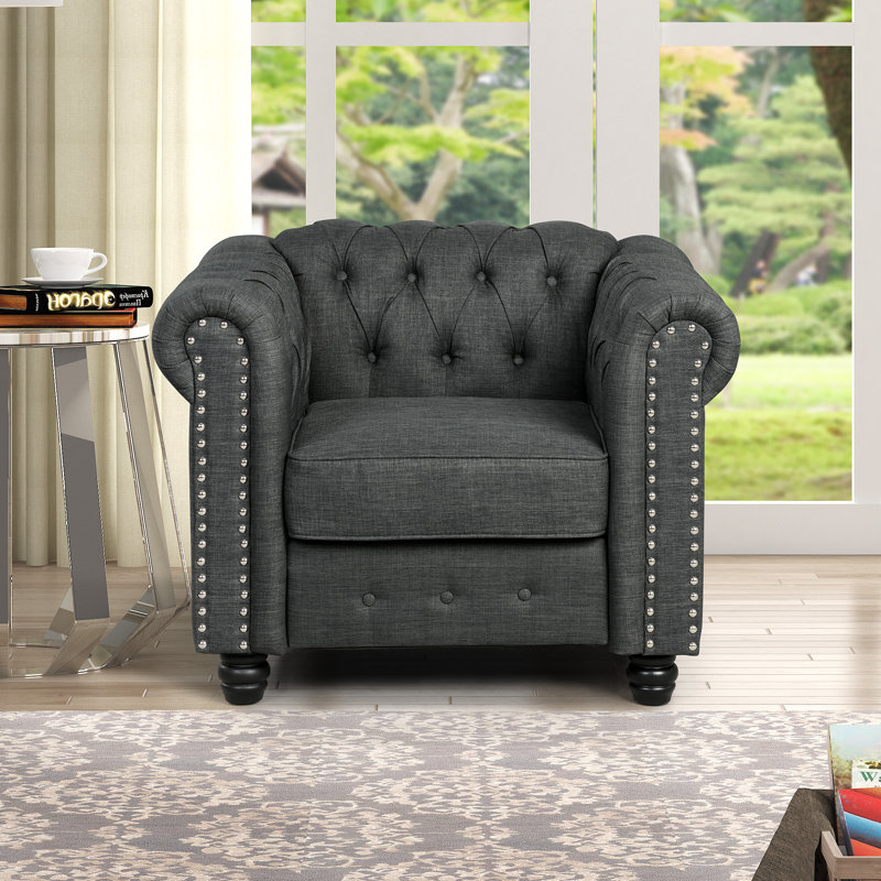 Fauteuil Chesterfield l 38,5 po Eisner, Mélange de lin gris