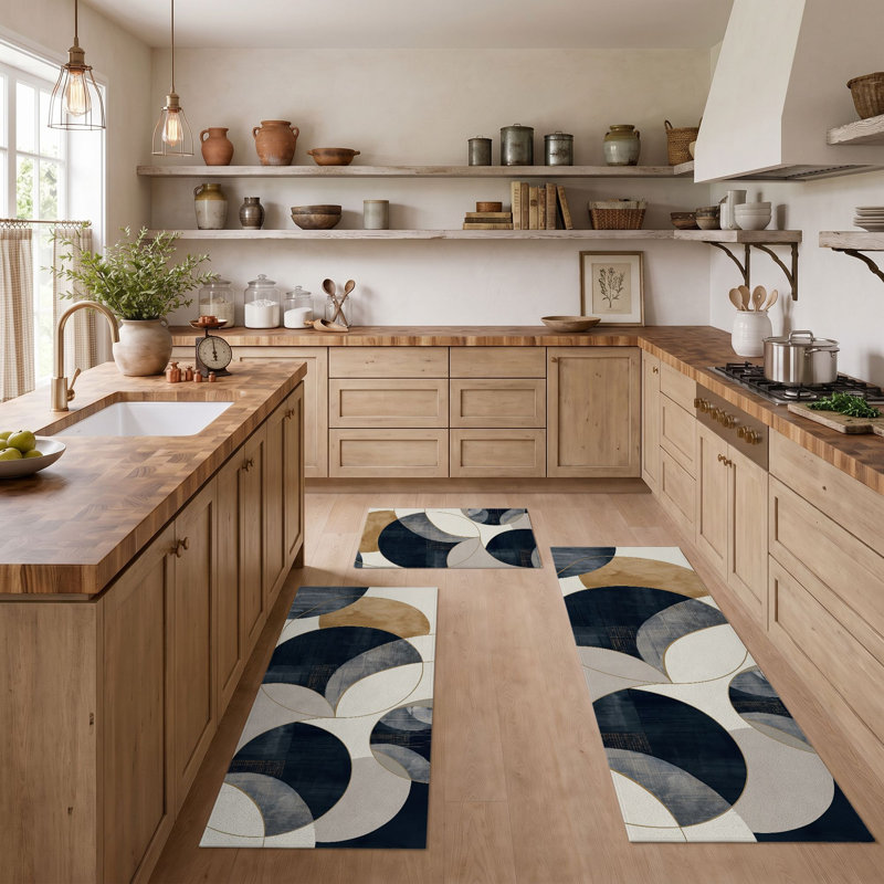Tapis de cuisine lavables antidérapants à cercles abstraits