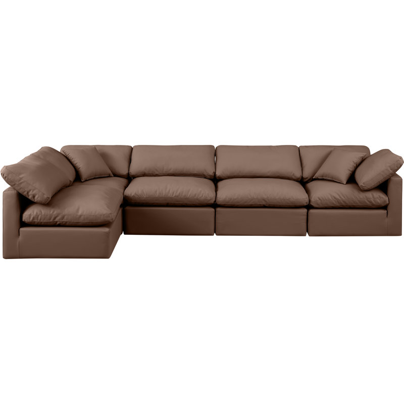 Canapé modulaire en similicuir 5 pièces Hinami, Cuir brun végétalien