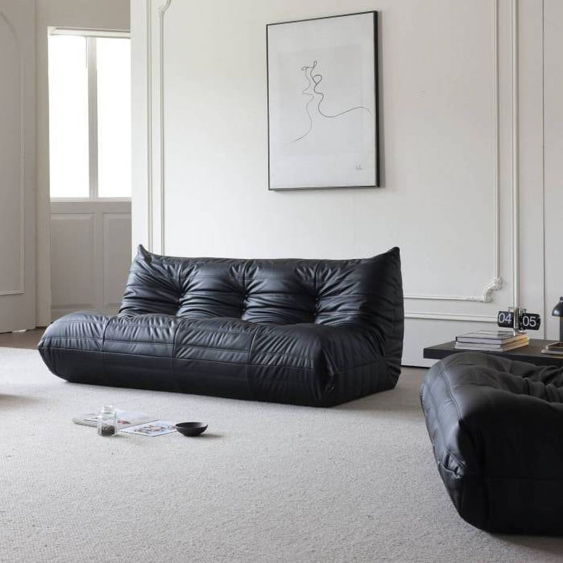 Abbie Lazy Sofa, Similicuir noir, H 28,35 po x l 68,9 po x P 39,76 po