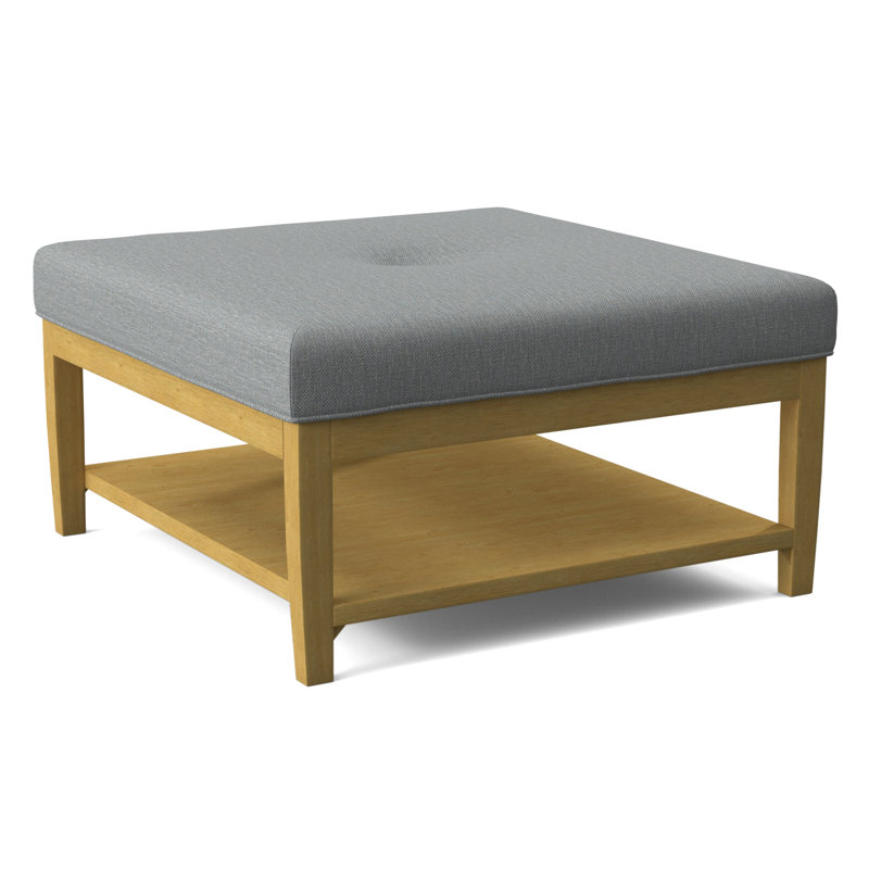 Hammond Square Ottoman, Antique Black Finish, Light Blue Performance Fabric; 0851-55