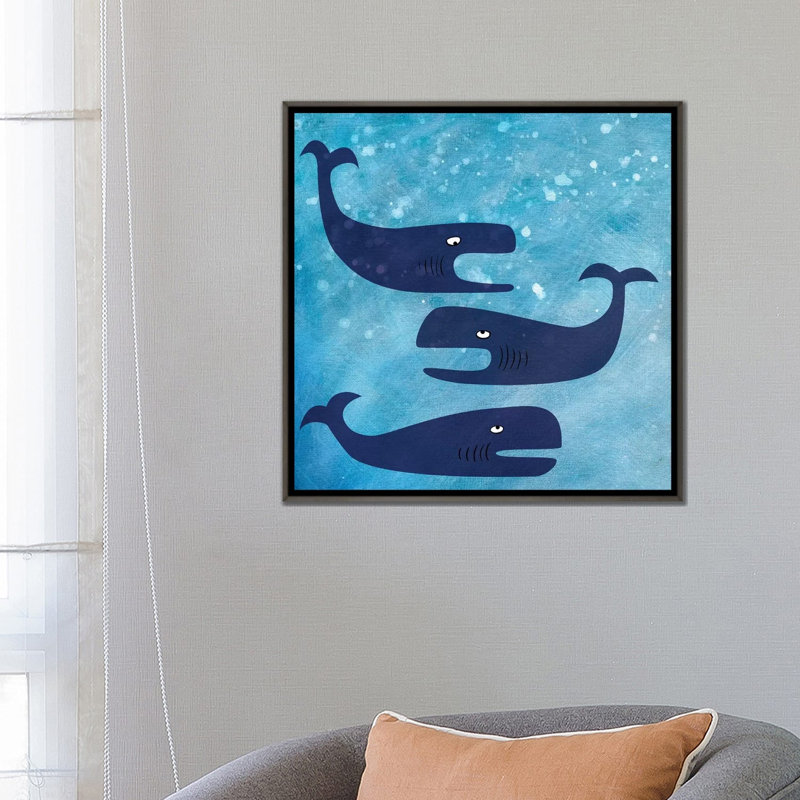 « Baleines » par Nic squirrell-impression, H 26 po x l 26 po x P 1,5 po, Toile avec cadre gris, Pas de tapis