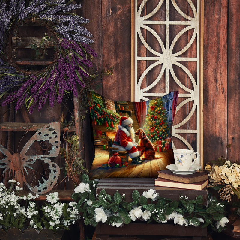 Coussin décoratif Irish Setter and Santa Claus, H 14 po x l 14 po
