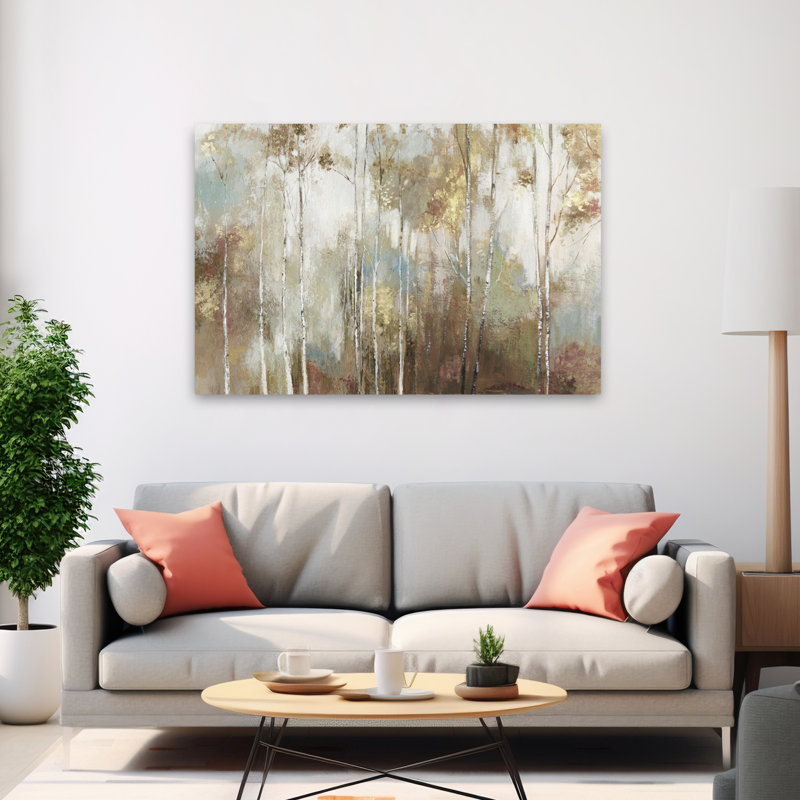 Fine Birch Iii, paysage, arbre, forêt, nature, peinture, impressionnisme, art contemporain, H 60 po x l 40 po