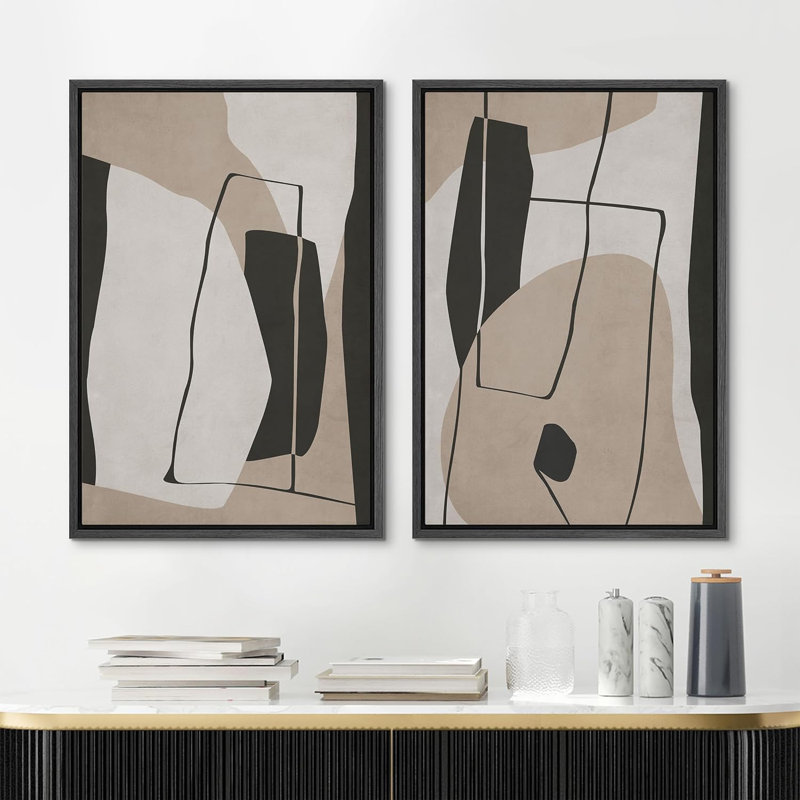 «Emerald Green Mid-Century», 2 pièces sur toile, Cadre noir, H 16 po x l 24 po