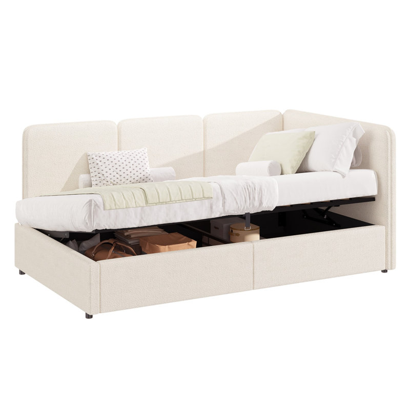 Single (3') Bed Frame, Beige-Boucle