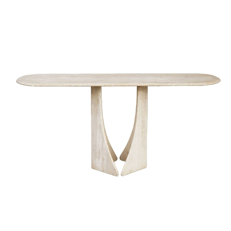 Table d'entrée en pierre blanche, 31.5" H x 47.24" W x 12.6" D