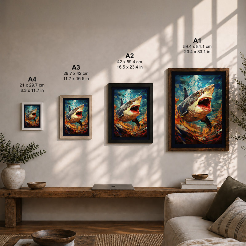 Aggressive Shark Strike Fantasy - Print, A1 - 84.1 x 59.4 cm, Black