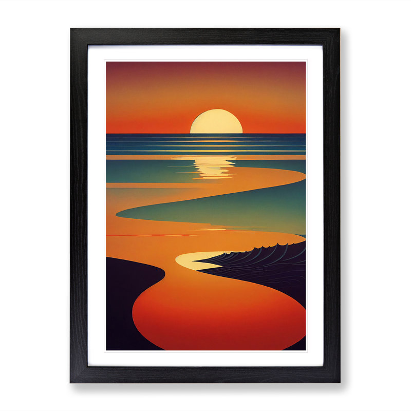 Dashing Sunset Abstract - Single Picture Frame Print, Black, 46cm H x 34cm W x 2cm D