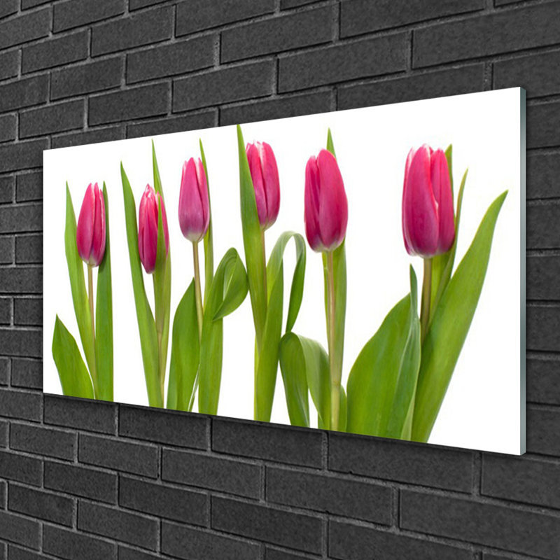 Glass Print Wall Art 100X50cm Image Printed On Glass Decorative Wall Picture Behind Toughened / Tempered Safety Real Glass For Kitchen & Living Room Theme: Tulips Floral