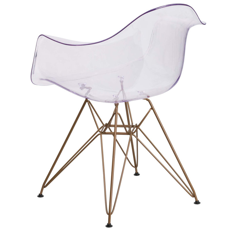 Transparent Side Chair with Curved Arms and Gold Metal Base